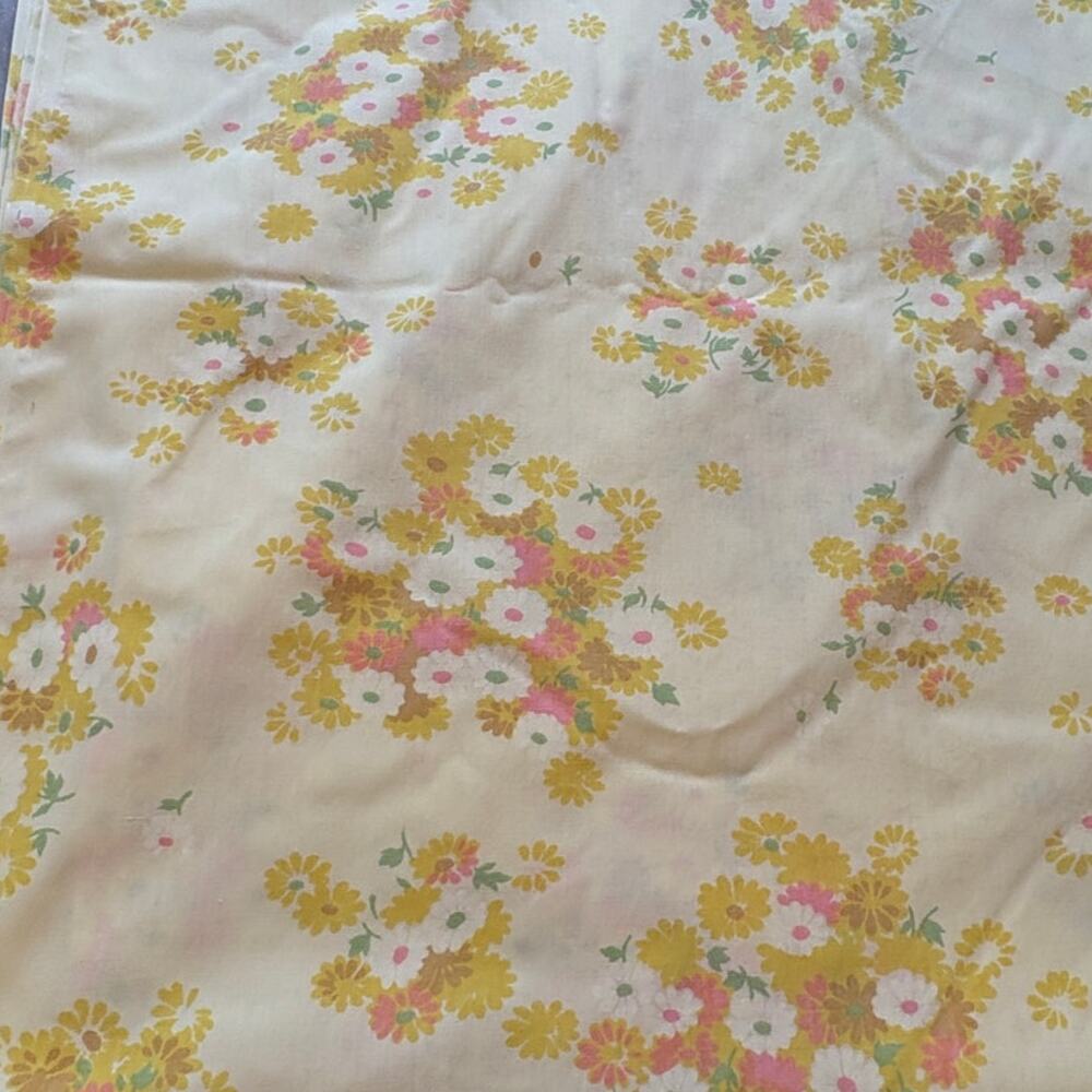Vintage Pacific Miracale Yellow Spring Daisy Bloom Floral Double Flat Sheet 70s